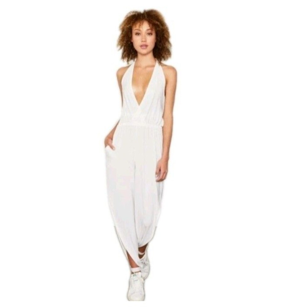 We are HAH Jumpsuit L MelisHah Bell Sleeveless Resort Boho Festival NWT White
